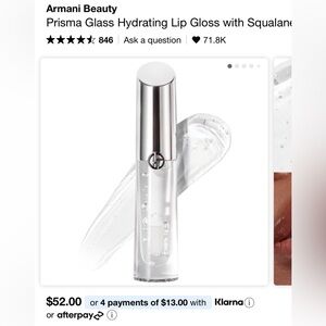 Armani Beauty Prisma Glass Hydrating Lip Gloss with Squalane - clear